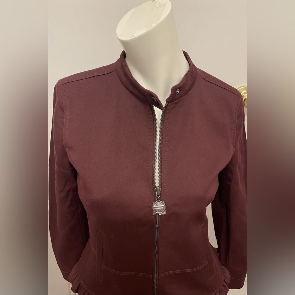 New Ann Taylor Ruffle Twill Moto Jacket Blazer Zipper Vino Wine - Picture 6 of 10